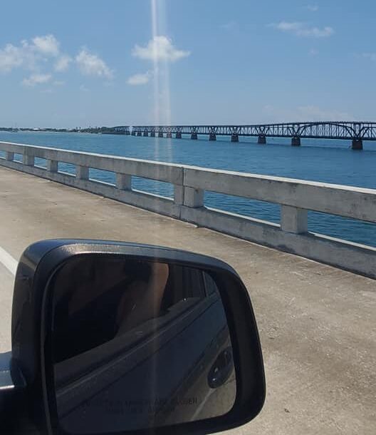 Driving across a bridge in the Florida Keys during a road trip