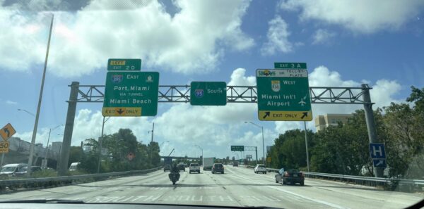 Driving on a Florida highway after renting a car